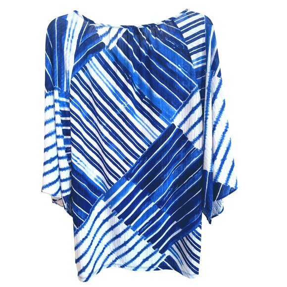 Dana Buchman Boho Blue Patch Large Womens Blouse Bell Sleeve - Picture 2 of 8